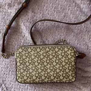 DKNY Tan and Brown Patterned Crossbody Bag